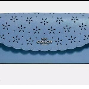 Coach Blue Slim Envelope Wallet Vintage Scallopped Edge